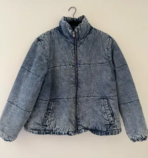 Women's Oversized Blue Puffer Denim‎ Jacket Size 3X thumbnail 1