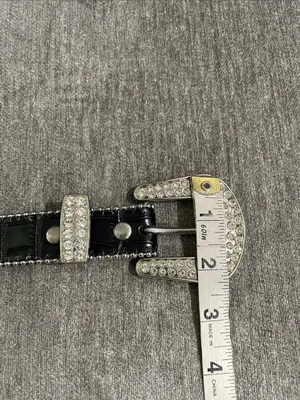 Western Leather Black Studded Rhinestone Embellished Statement Belt Size S/M thumbnail 2