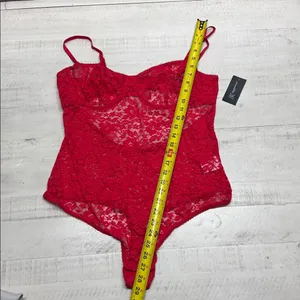 INC International Concepts Sexy Lace Underwire Thong Bodysuit Red thumbnail 4