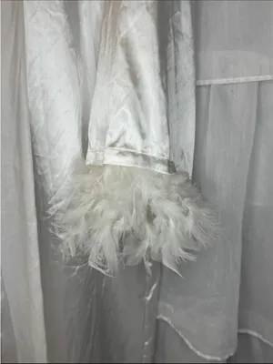 Night Satin Feather Trim Robe White Size 14 thumbnail 4
