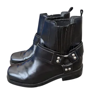 Marc Fisher LTD Black Leather Harness Square Toe Ankle Biker Boots Size 6 thumbnail 1