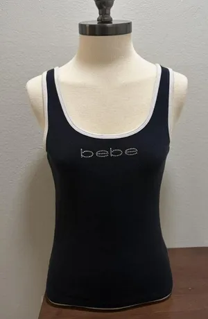 Y2K Bebe Black Tank Rhinestone Logo Sz L thumbnail 1
