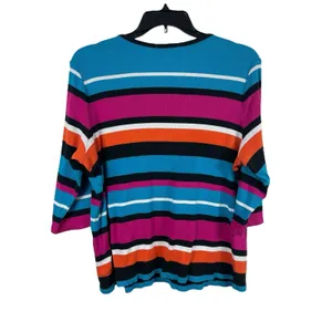 Lauren Ralph Lauren Women’s 3X Stripe Cotton Ribbed Knit Top Button Shoulder thumbnail 5