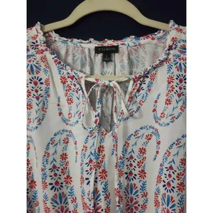 Talbots Women's White Preppy Cottagecore Floral Smocked Cuff‎ Blouse Large thumbnail 2