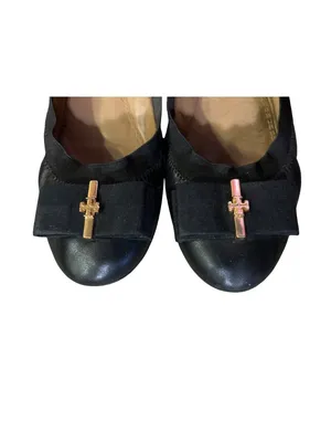 Tory Burch Black Leather Ballet Flats Gold Logo Women's Size 8.5 Used and Box thumbnail 13
