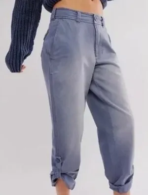 Free People Cleo Washed Chino‎ Pants Gray Roll Tab Hem Size 6 Small thumbnail 1