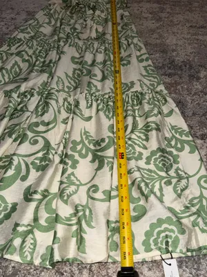 Sleeveless Cream Maxi Dress with Green Floral Print and Waist Tie thumbnail 13