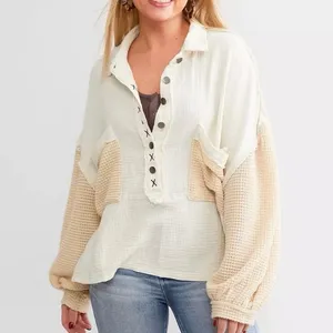 POL Textured Henley Pullover Oversized Pink Medium thumbnail 7