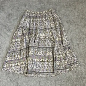 Free People Skirt Womens Medium Midi Floral Boho Festival Cream Purple Pockets thumbnail 1