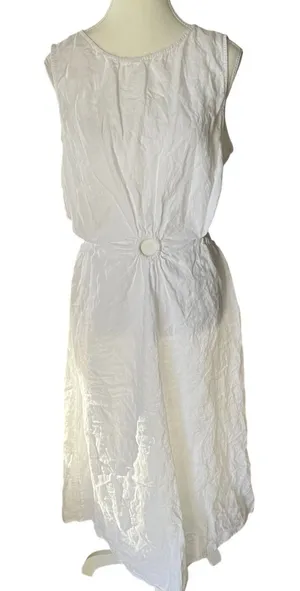 The Drop White 100% Linen O-Ring Cutout‎ Maxi Dress Womens XL Sleeveless Summer thumbnail 1