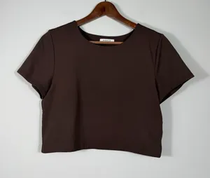 Babaton Sculpt Knit Brown Cropped Short Sleeve Top XL thumbnail 1