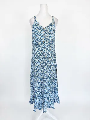 Lulus Darling Daisies Dress M Medium NWT Blue Ditsy Daisy Floral Ruffle Midi NEW thumbnail 2