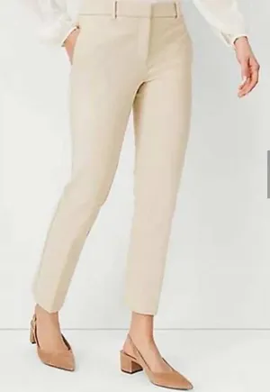 Ann Taylor Curvy Fit Ankle Pants Beige Cotton Stretch Trousers Size 6 thumbnail 1