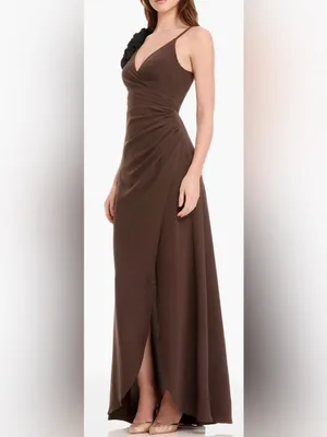 NEW Dress The Population Camelia Ruffle Detail Mocha black Gown Sz M thumbnail 3
