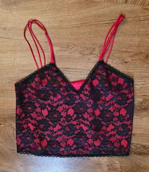 Vintage Gold Tag Victorias Secret Red Satin & Black Lace Cami thumbnail 1