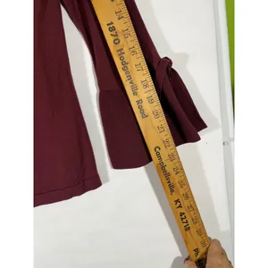 LOFT Knit Bell Sleeve Tie Detail Sweater Top‎ Women's M Maroon Office Wear Girly thumbnail 4