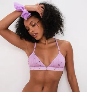 For Love and Lemons‎ NWT Pointelle Bralette Lavender Floral Print XS thumbnail 1