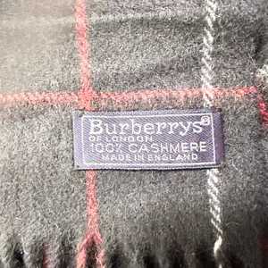 Burberry Vintage Blue Red White Nova Check Plaid Grid Cashmere Long Fringe Scarf thumbnail 4