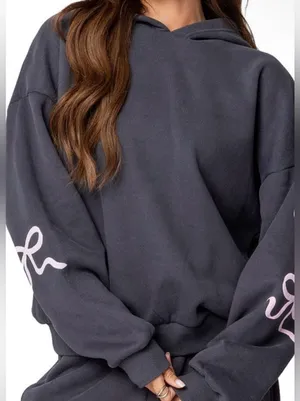 EDIKTED Bonney Bow Detail Hoodie Sweatshirt Size L thumbnail 2