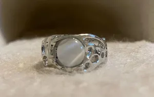 Silver Moonstone Gemstone Textured Antique Vintage Adjustable Open Ring thumbnail 3