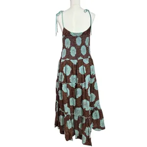 Free People Bohemian Beachy Hawaiian Adriel Midi Dress Brown Blue Floral Size XL thumbnail 8
