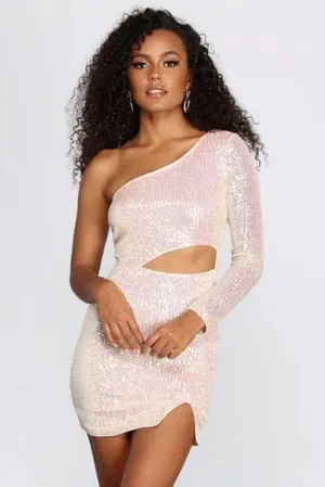 Hazel and Olive One Shoulder Sequin Mini Dress thumbnail 1