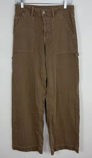 American Eagle Stretch Baggy Wide Leg Cargo Pants Brown High Rise Carpenter 2 thumbnail 1