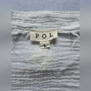 POL Droptail 100% Cotton White Ruffled Distressed Oversized Women's Top Size L‎ thumbnail 7