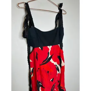 AMUR Black Red Slena Tie Back Floral Print Side Cut-Outs Square Neck Dress sz 8 thumbnail 5
