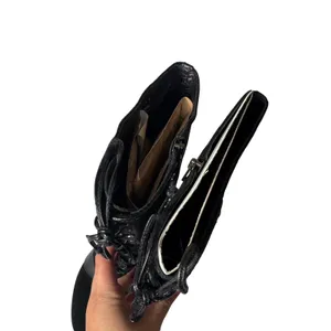 Cole Haan Vtg Y2K Black‎ Suede Faux Leather Strap Zip Tall Boot Heel Womens 6 thumbnail 3