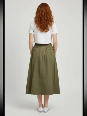 NWT Olive Cotton A-Line Midi Skirt thumbnail 3