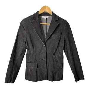 White House Black Market Dark Denim Blazer Fitted Jacket‎ Pintuck Pleated Coat thumbnail 3