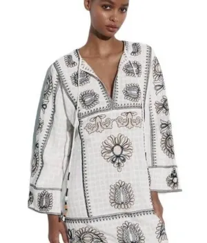 Zara Embroidered Short Dress White thumbnail 1