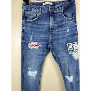 Zara Women’s Skinny Stretch Blue Jeans Size 30 Patch “Regret Nothing” thumbnail 2