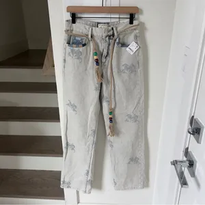 NWT Free People We The Free Geranium Slouchy Straight Jeans Patchwork Fields Fog thumbnail 4