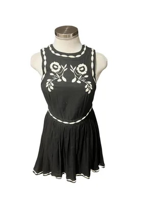 Free People "Birds of a Feather" Embroidered Mini Dress in black Size 0 thumbnail 5