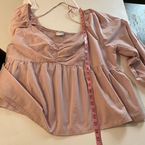 Arula Pink Peasant Babydoll Blouse Ruched Bust Long Sleeve Size C Boho Top thumbnail 7