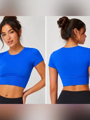 Aerie Women's Royal Blue Ribbed Crop Tee thumbnail 2