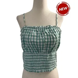 American Eagle Outfitters Medium Check Blue Crop Top Smocked NWT | 5-247 thumbnail 2