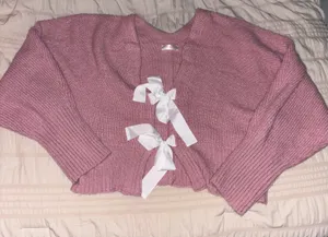 Tie Front Bow Cardigan Pink Size L thumbnail 1