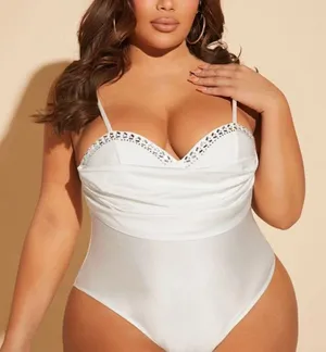 SheIn Sexy White Rhinestone Detail Ruched Bustier Cami Bodysuit thumbnail 1