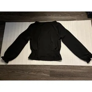 Topshop Black V-Neck Buttondown Smocked Peplum Top 2 Peasant Boho Classic Casual thumbnail 6