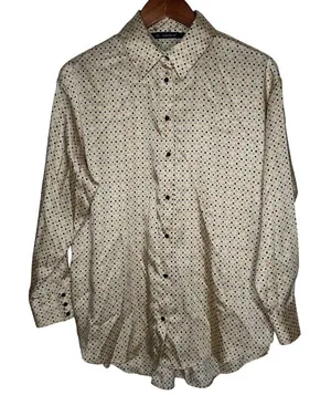 Zara Basics polyester geometric gold button‎ up blouse Sz M thumbnail 1