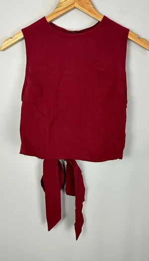 Halara Open Tie Back Burgundy Rayon Athletic Top Size Small Yoga Pilates thumbnail 1