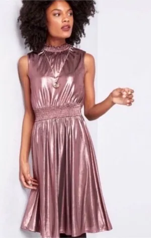 ModCloth Metallic Pink Mock Neck midi short Dress size 1X thumbnail 1