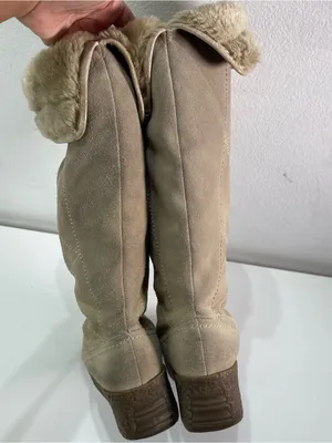 Y2K Steve Madden Faux Fur Boots Platform 9.5M Chunky Lined Suede Knee High Boho thumbnail 9