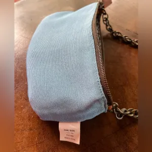 Vintage Y2K Small J. Crew Blue 100% Silk Shoulder Bag Chain Handle Purse Clutch thumbnail 4