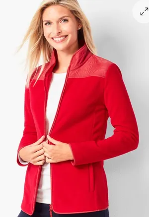 Talbots Red Solid Polar Fleece Zip Up Jacket, Fall Red, Size M thumbnail 1