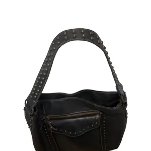 Y2K Black Studded Faux Leather Hobo‎ Shoulder Bag Brass Hardware Western Boho thumbnail 3