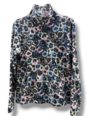 Vera Bradley Sporty Fleece Snap-Collar Pullover Plum Pansies‎ Floral XS Womens thumbnail 4
